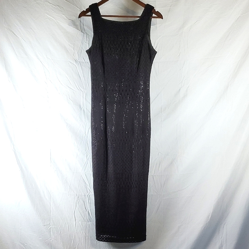 Vintage 90s Molly Malloy Evening Black Crochet Formal‎ Dress